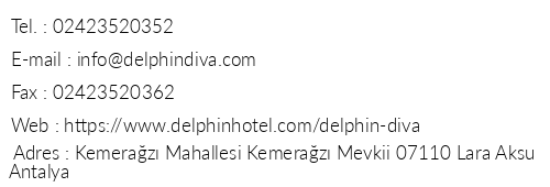 Delphin Diva Premiere telefon numaralar, faks, e-mail, posta adresi ve iletiim bilgileri
